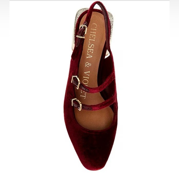 Mary Jane velvet burgundy Block Heel Slingbacks 8 |cottagecore fall Balletcore - Picture 4 of 13